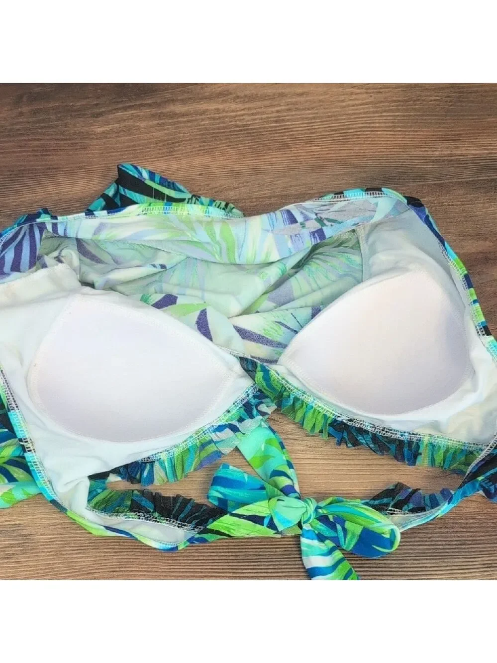 Caribbean Joe Blue and Green Leaf Print Tankini Swim Top 14      -628E